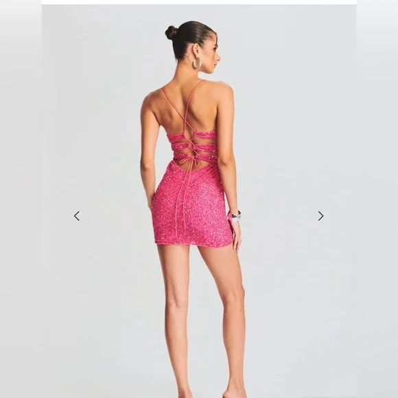 RETROFETE Neon Pink Sequin Dress- Size M - Picture 1 of 10